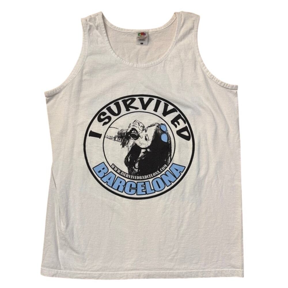 I Survived Barcelona Streets clean, sex dirty white tank top Size Large